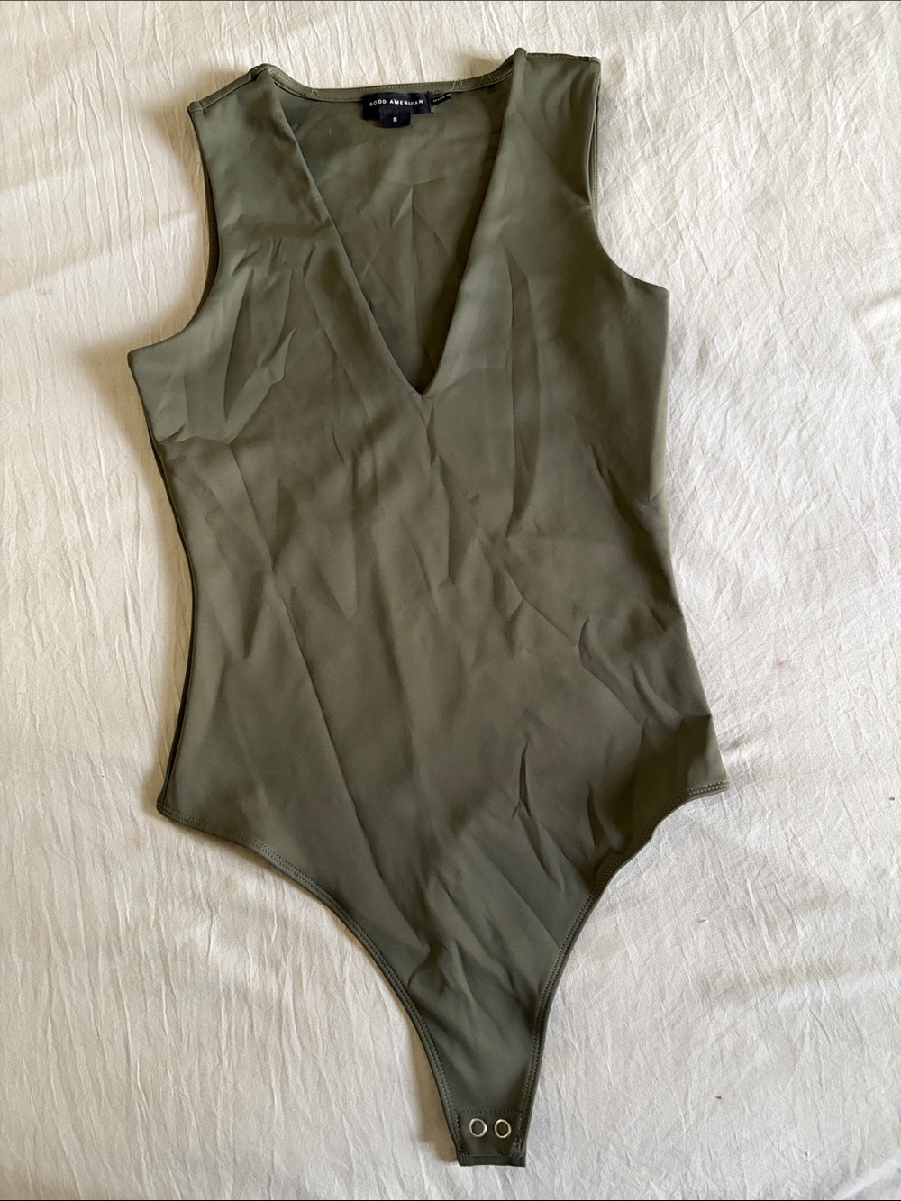Good American Olive V-Neck One-Piece Bodysuit